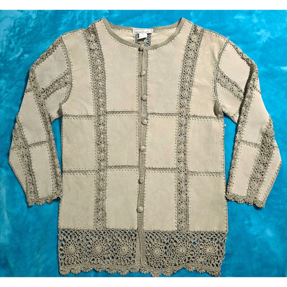 VTG SMH Boutique Suede Leather/ Crochet Jacket Women's Size S